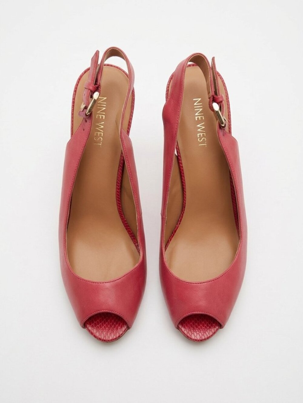 Nine West pinkish-red platform sling-back heels